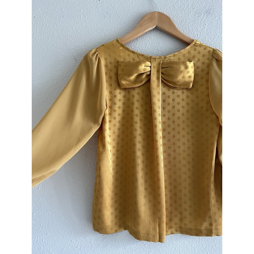 Chloe K Mustard Yellow Polka Dot Satin Bow Back Size XS Coquette Preppy